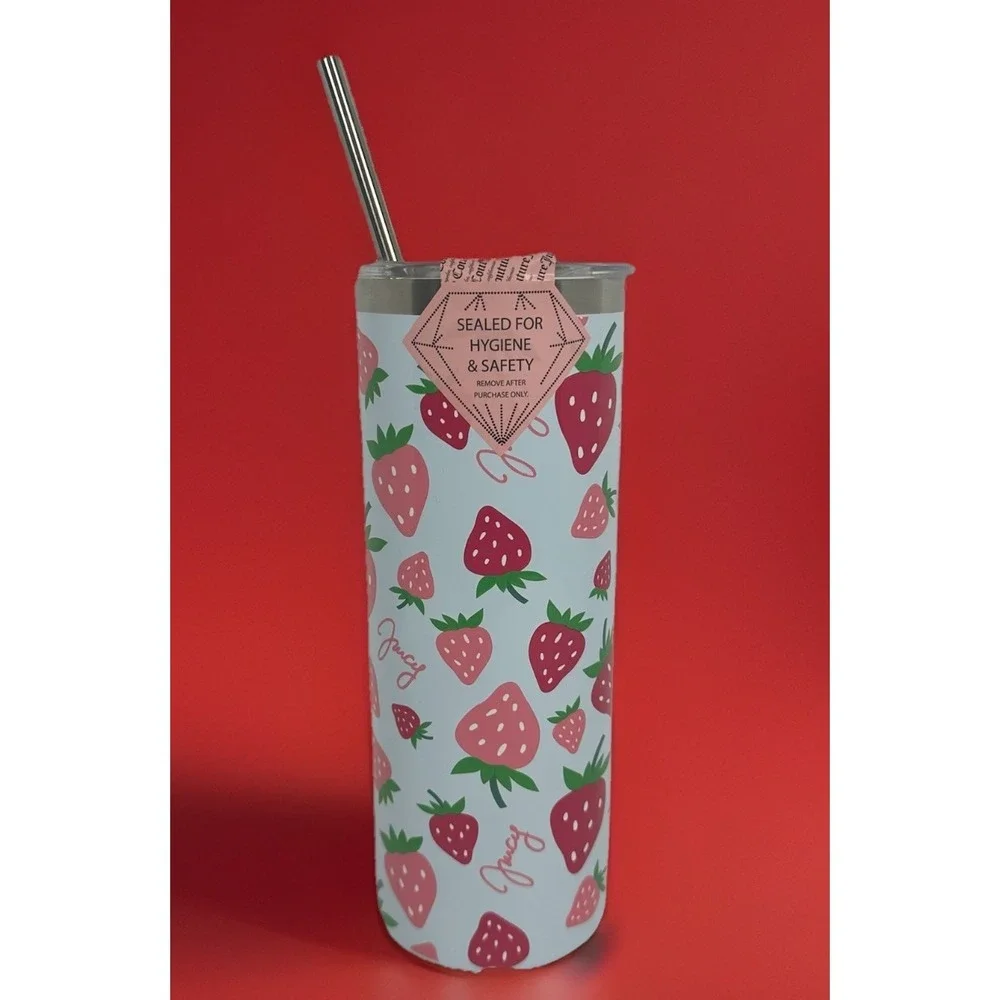 Juicy Couture Strawberry Tumbler 24 oz Stainless Steel Insulated Cup w Straw